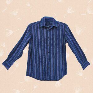 Axcess Mens Classic Fit Long Sleeve Button Down Dress Shirt Black Pinstripe - L